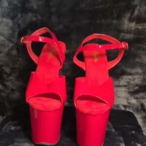 Pleaser Glossy Red Platform Sandals